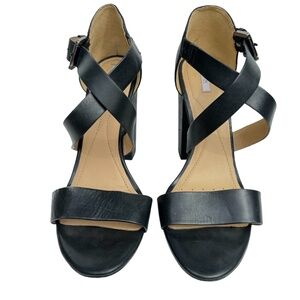 GEOX • Block heel black leather sandals • Size 8
